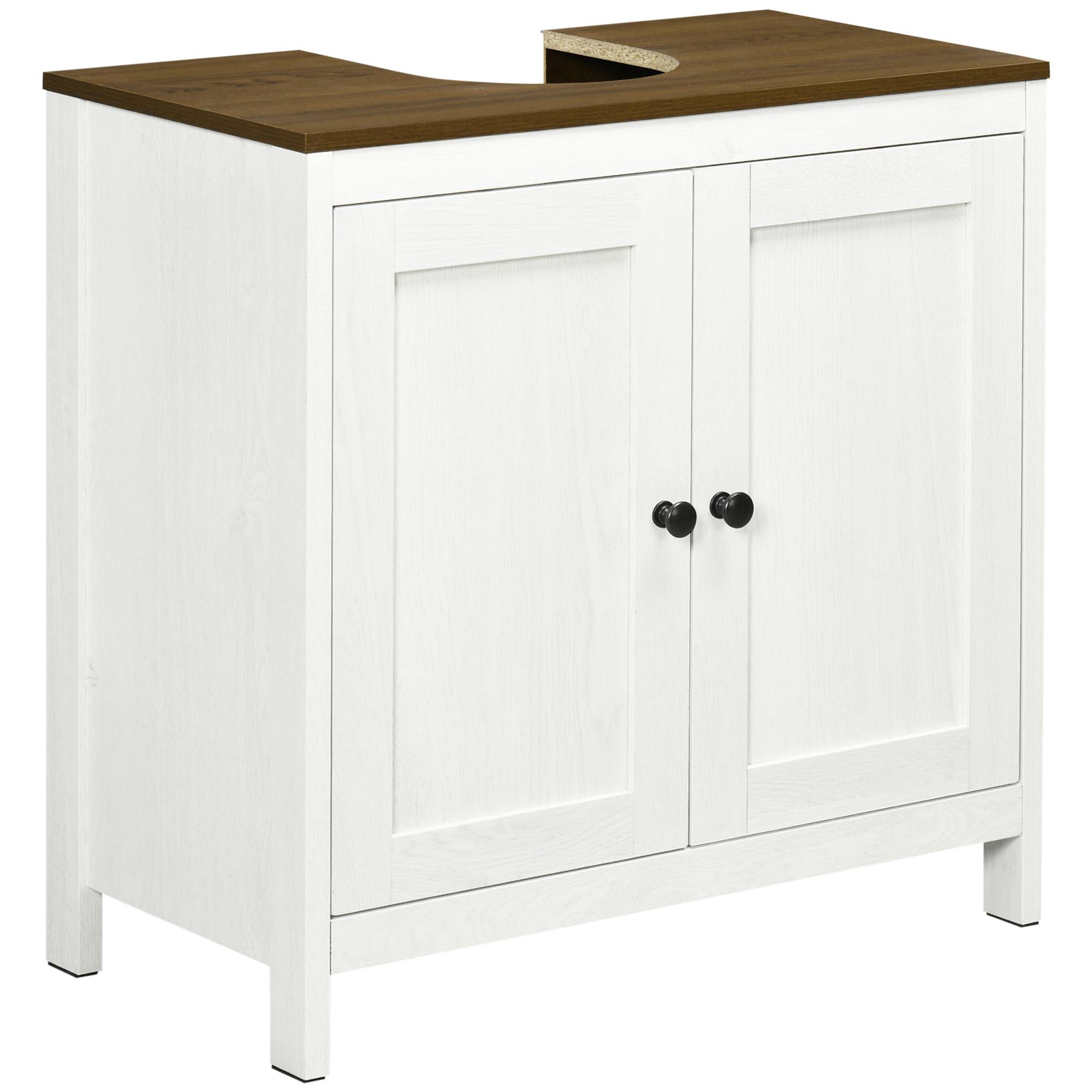 Sans Marque - Meuble sous lavabo meuble salle bain 2 portes étagère 60x30x60 cm blanc aspect bois - Image 1