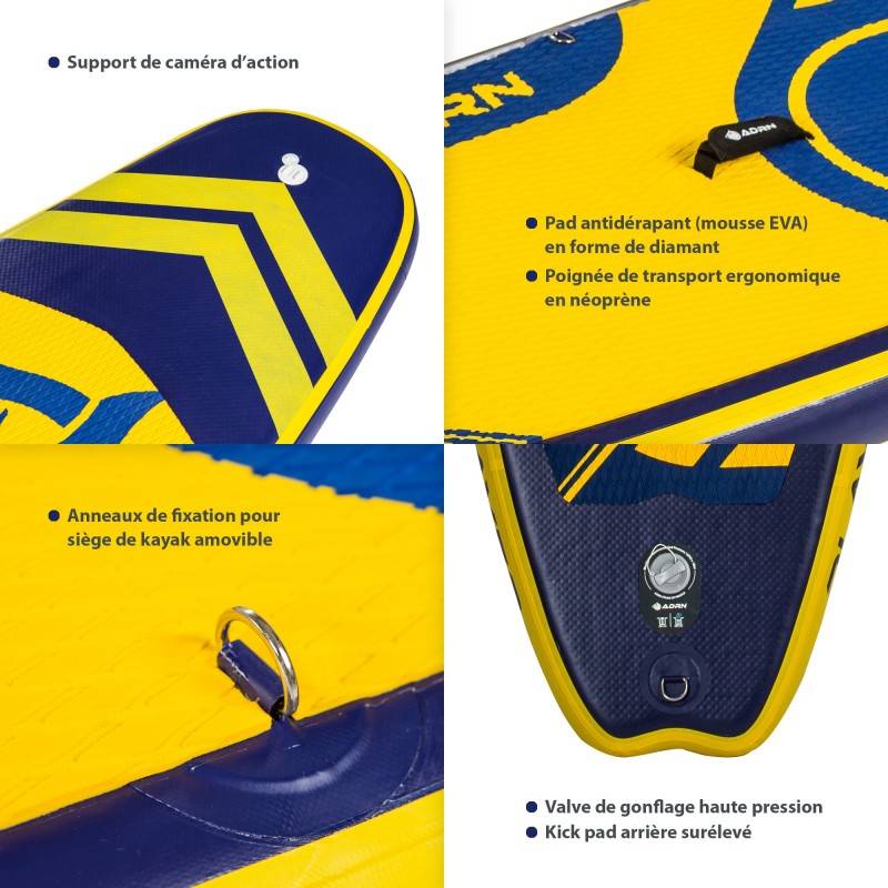 Paddle Gonflable PLAYER 9'8 32'' 5'' (299x81x12,7cm) avec Pompe, Pagaie, Leash et Sac de transport ADRN - Image 3