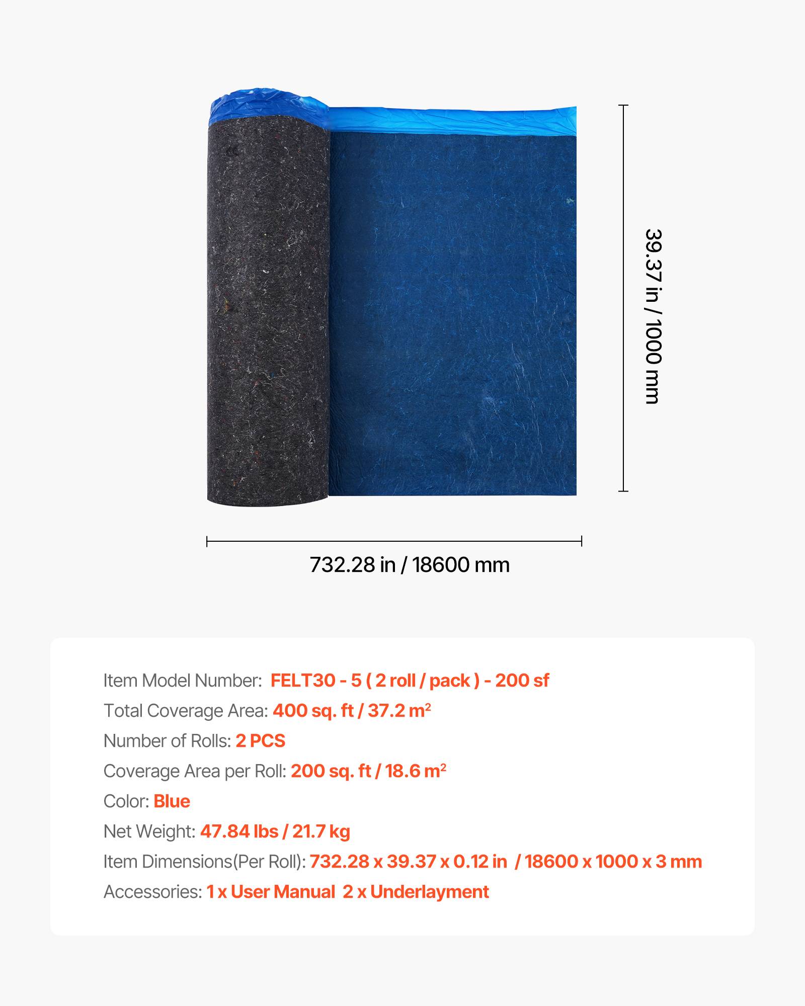 Vevor - VEVOR Sous-couche parquet 37,2 m² (2x18,6 m²), 3 mm, fibre résistante, film PE imperméable, isolation phonique, compatible vinyle, stratifié, bois. - Image 6