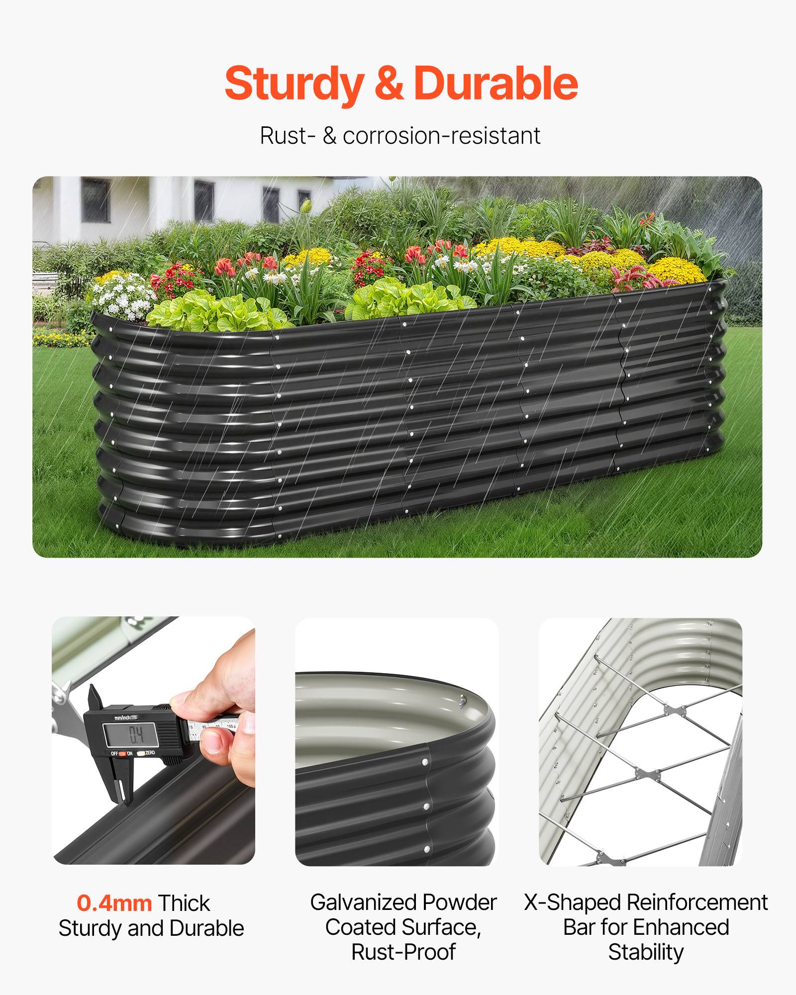 Vevor - VEVOR Carré Potager Surélevé Métal Galvanisé Lit Jardin 240x60x60 cm Gris Foncé - Image 3
