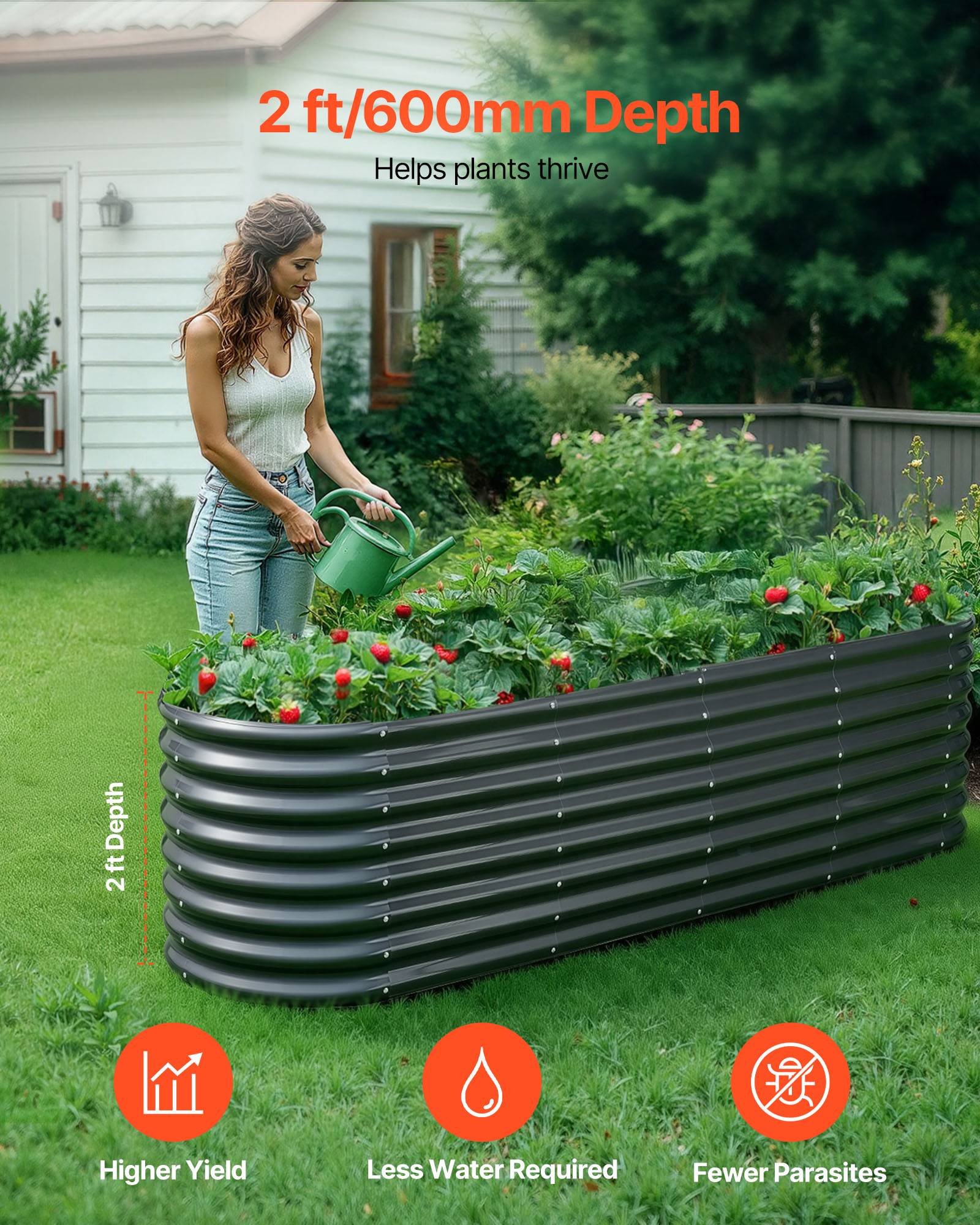 Vevor - VEVOR Carré Potager Surélevé Métal Galvanisé Lit Jardin 240x60x60 cm Gris Foncé - Image 2