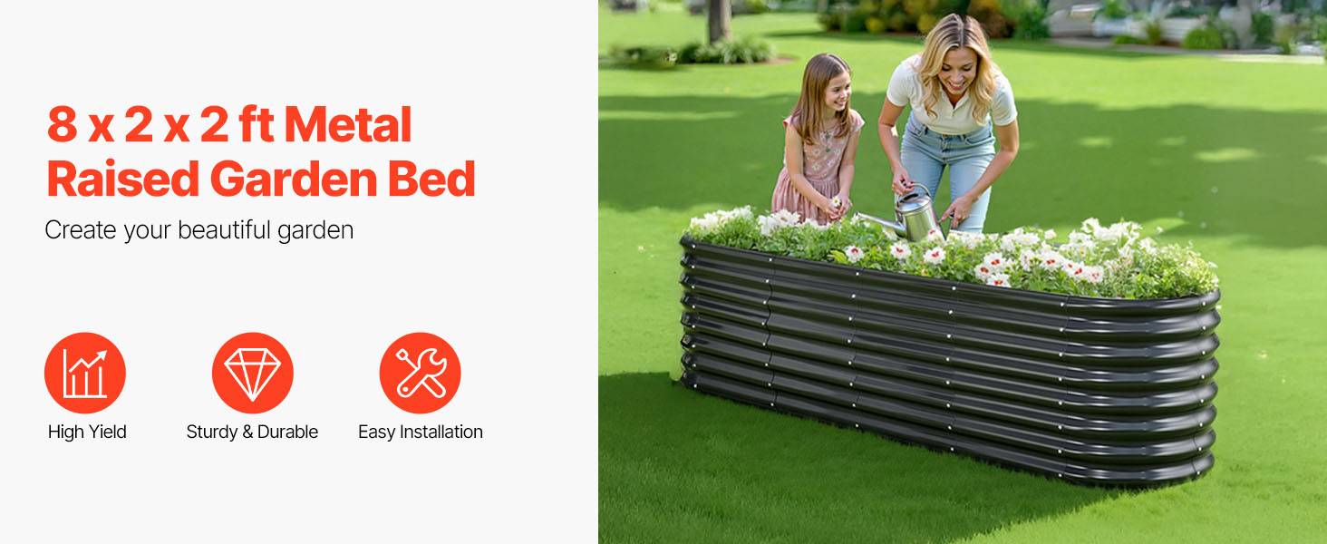 Vevor - VEVOR Carré Potager Surélevé Métal Galvanisé Lit Jardin 240x60x60 cm Gris Foncé - Image 9