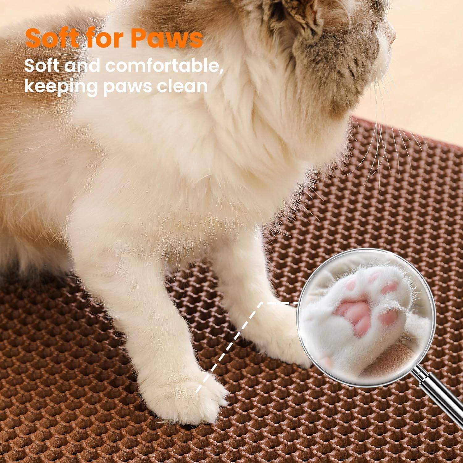 Tapis de litière pour chat, double couche, nid d'abeille, antidérapant, imperméable et anti-urine, accessoire pour chat, 70*120 cm, marron-Lytech - Image 4