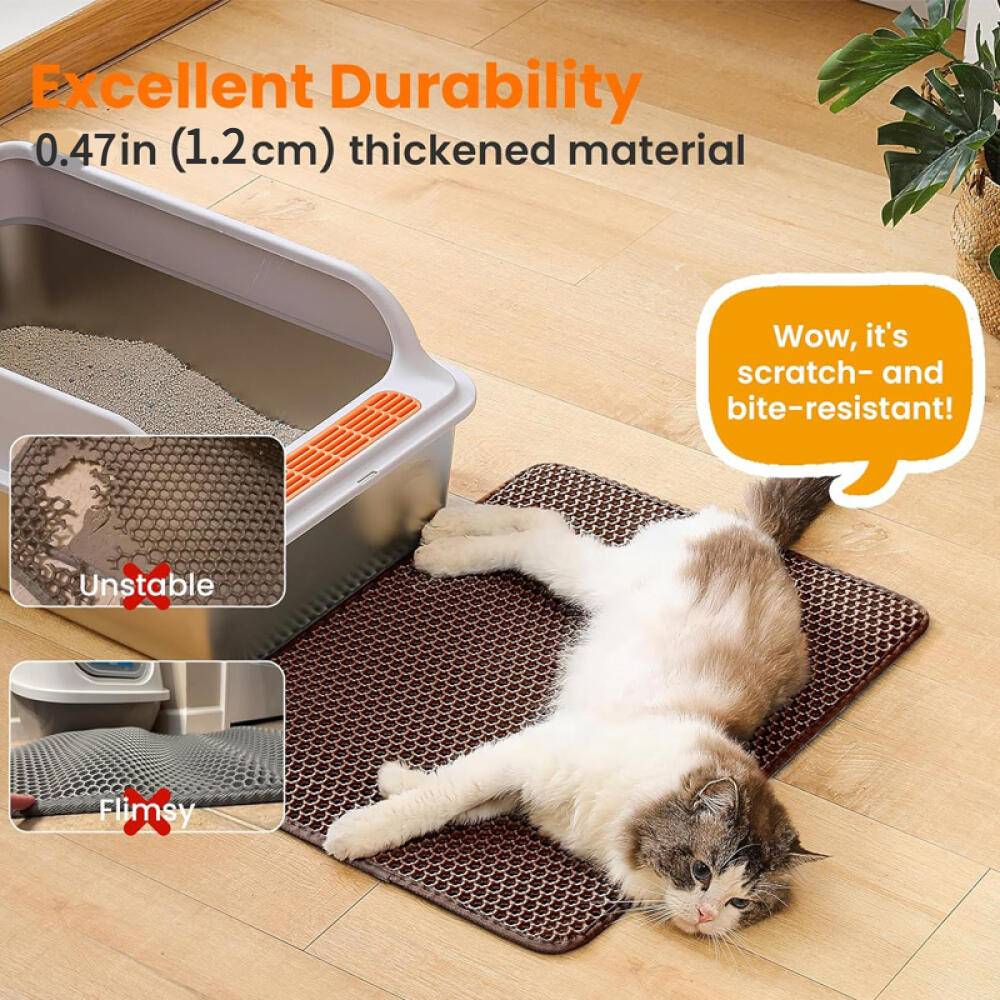 Tapis de litière pour chat, double couche, nid d'abeille, antidérapant, imperméable et anti-urine, accessoire pour chat, 70*120 cm, marron-Lytech - Image 3