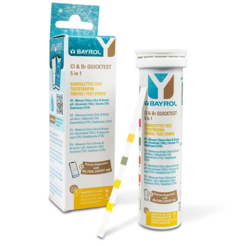 Bandelettes d'analyse 5 en 1 Bayrol Quicktest Cl&Br/pH/TH/TAC/CYA - Image 5
