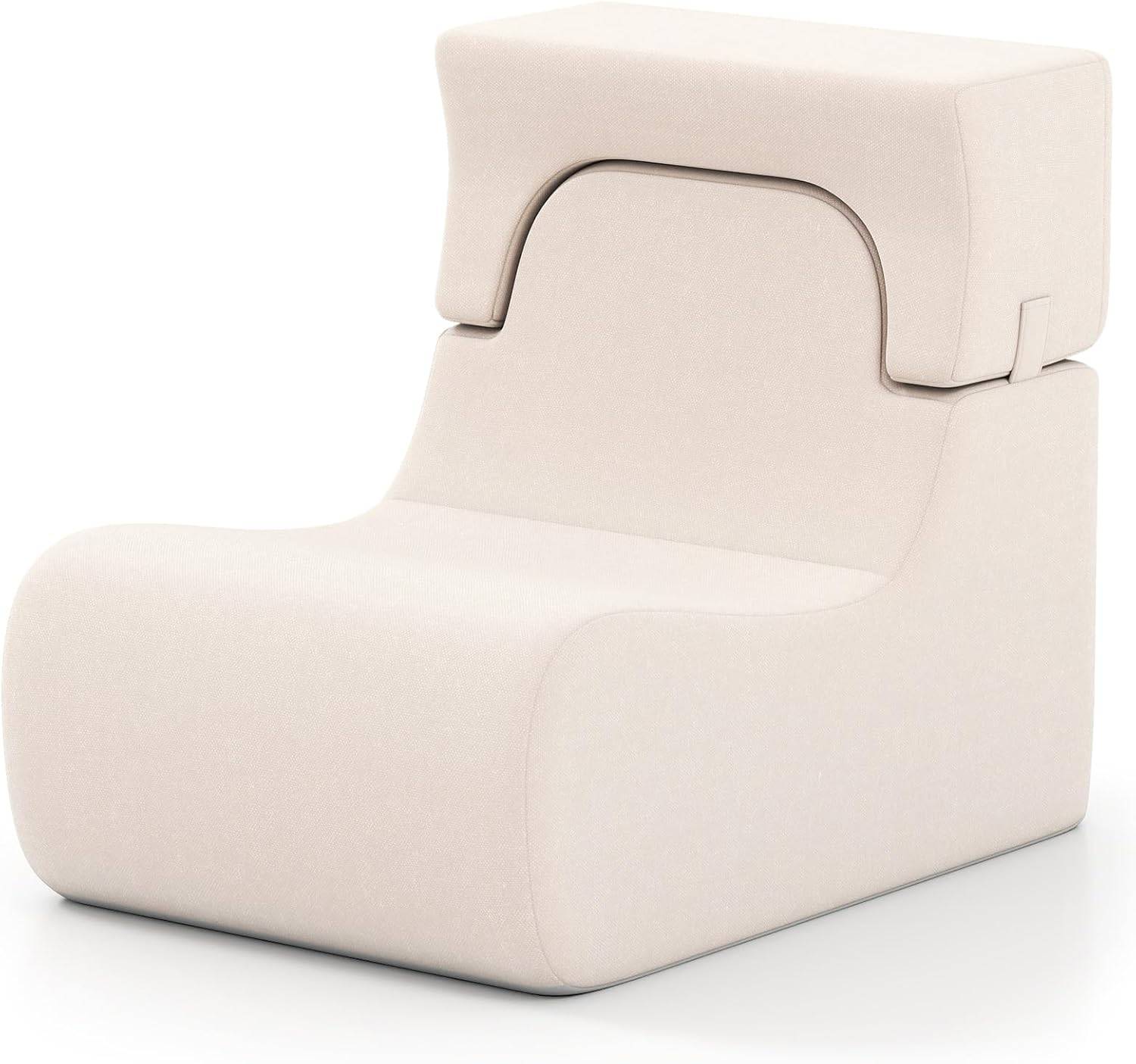 Canapé Compressé, Fauteuil de Sol avec Appuie-tête Amovible, Dossier et Courbe Ergonomique, Housse Lavable en Velours & Rembourrage en Mousse, Canapé