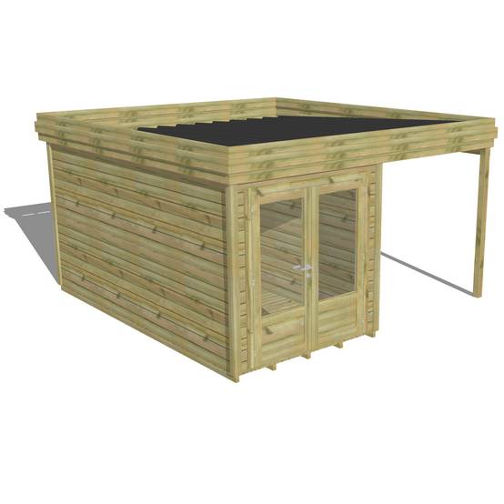 ABRI DE JARDIN bois autoclave 27mm - 4,14x4,34m / 18m2 - Bac acier - Plancher bois - Image 1