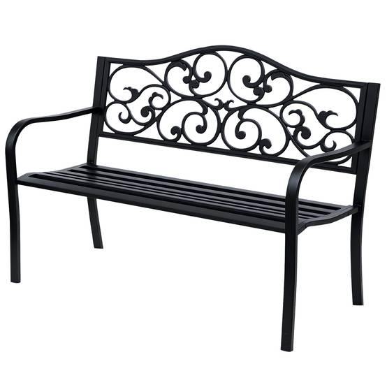 Banc de jardin 2 places avec table extensible, dossier et accoudoirs, 150x58,5x90 cm, charge 240 kg, noir - Image 1