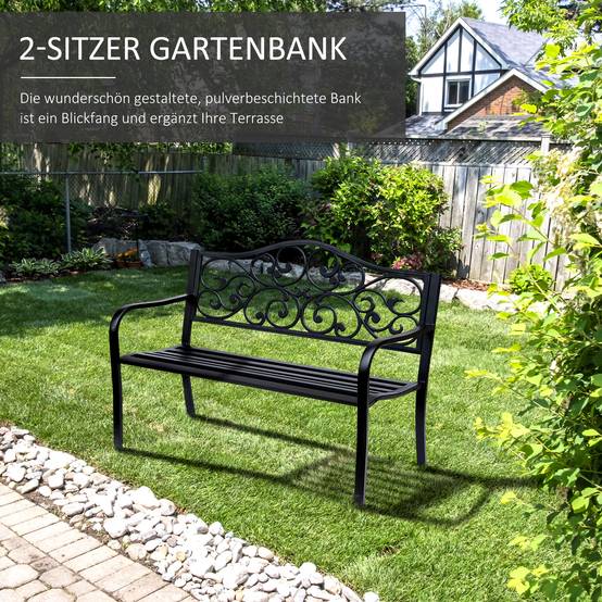Banc de jardin 2 places avec table extensible, dossier et accoudoirs, 150x58,5x90 cm, charge 240 kg, noir - Image 6