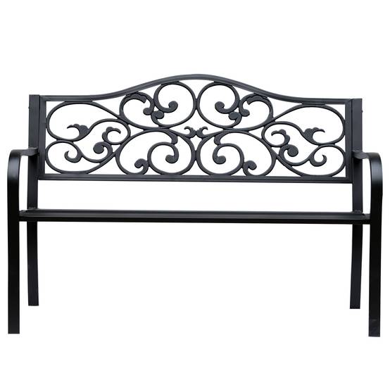 Banc de jardin 2 places avec table extensible, dossier et accoudoirs, 150x58,5x90 cm, charge 240 kg, noir - Image 2