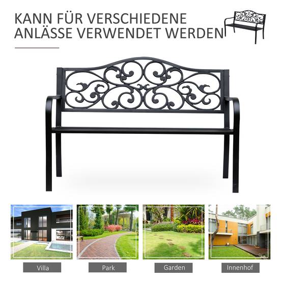 Banc de jardin 2 places avec table extensible, dossier et accoudoirs, 150x58,5x90 cm, charge 240 kg, noir - Image 8