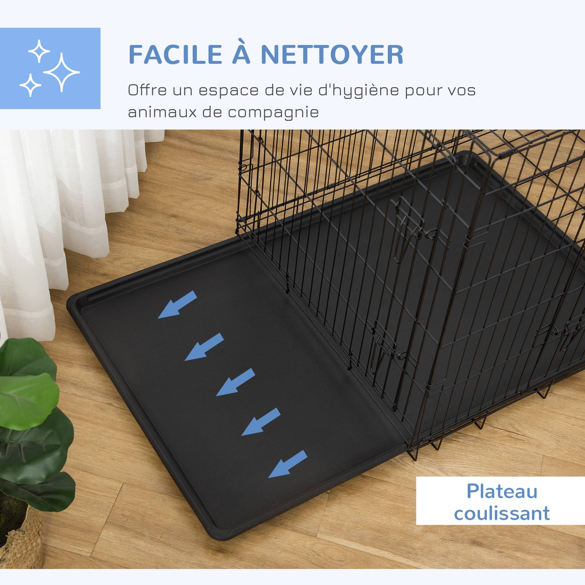 Sans Marque - Cage caisse de transport pliante pour chien en métal noir 92 x 57 x 62,5 cm - Image 8