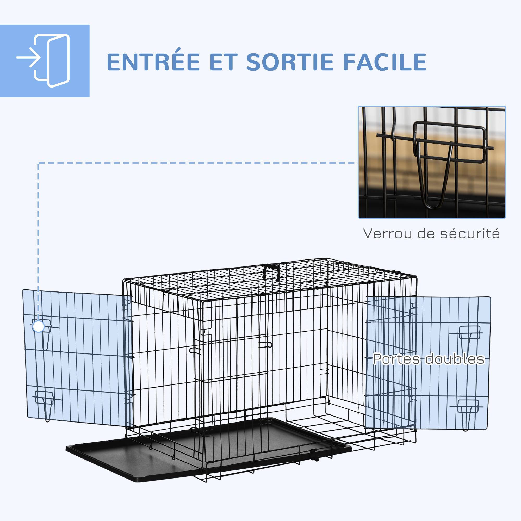 Sans Marque - Cage caisse de transport pliante pour chien en métal noir 92 x 57 x 62,5 cm - Image 6