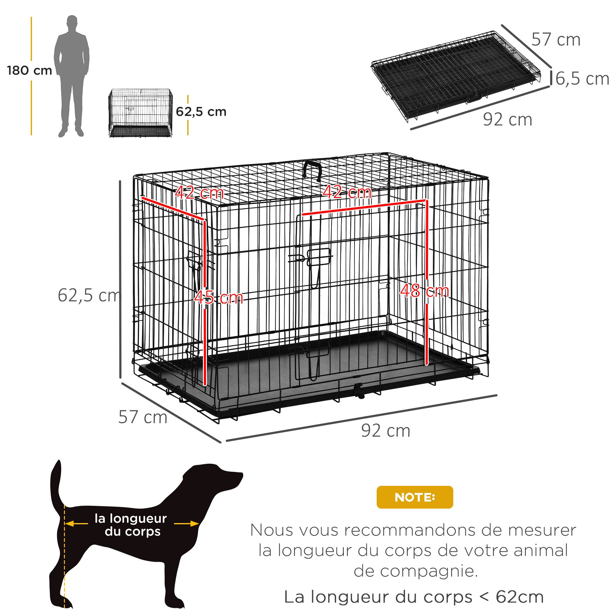 Sans Marque - Cage caisse de transport pliante pour chien en métal noir 92 x 57 x 62,5 cm - Image 5