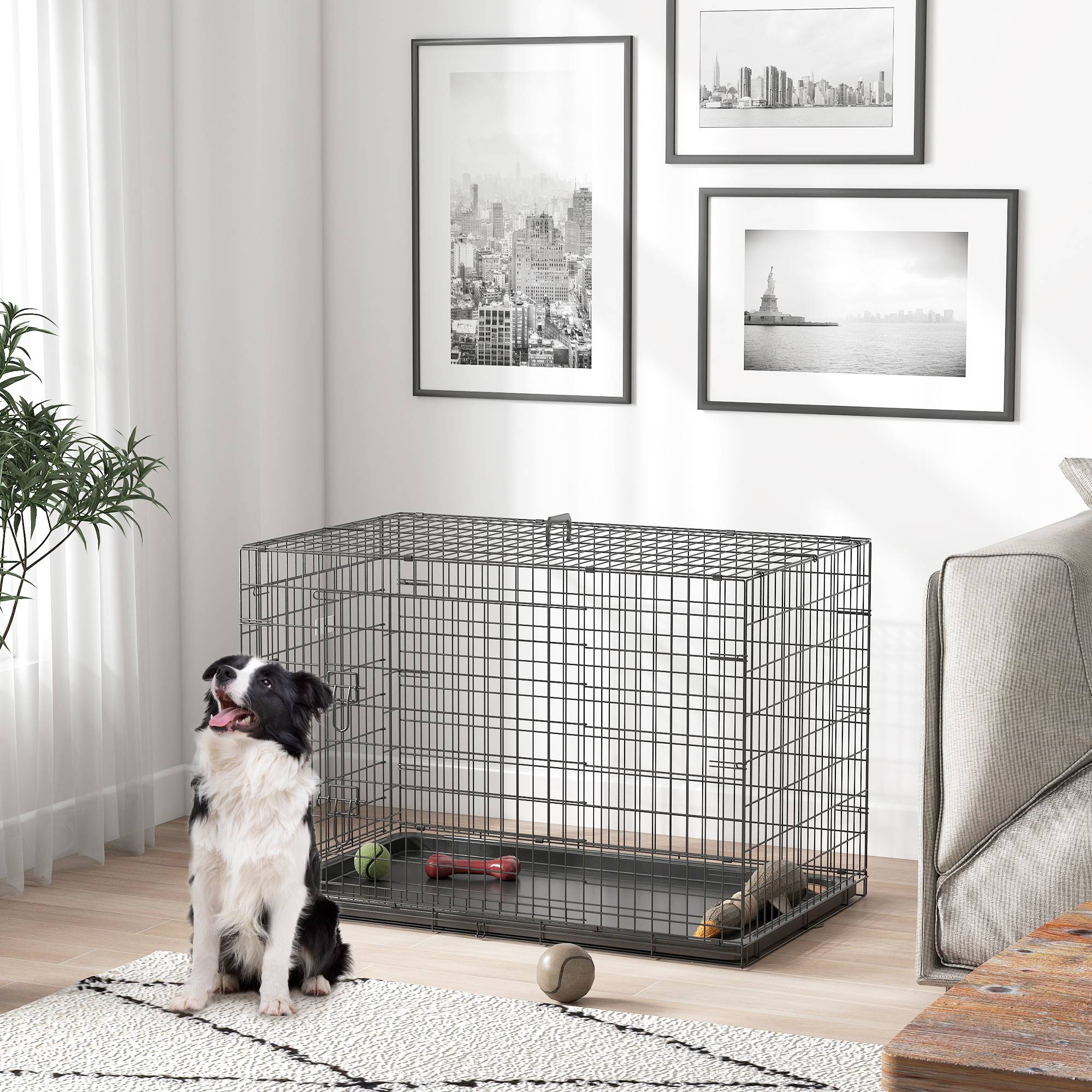 Sans Marque - Cage caisse de transport pliante pour chien en métal noir 92 x 57 x 62,5 cm - Image 4