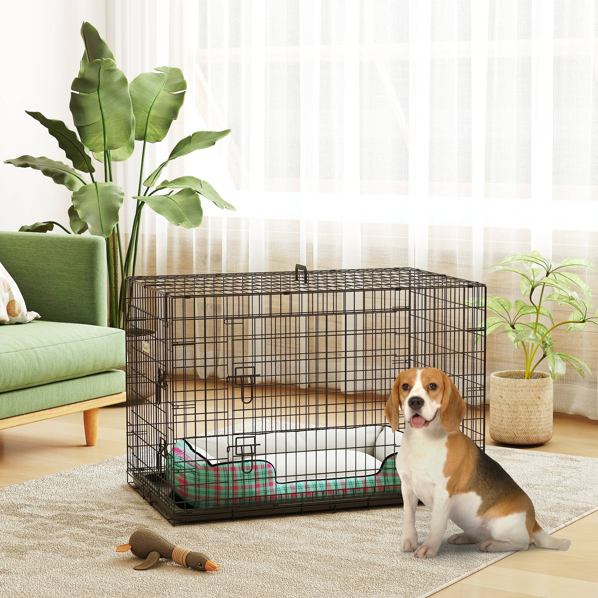 Sans Marque - Cage caisse de transport pliante pour chien en métal noir 92 x 57 x 62,5 cm - Image 3
