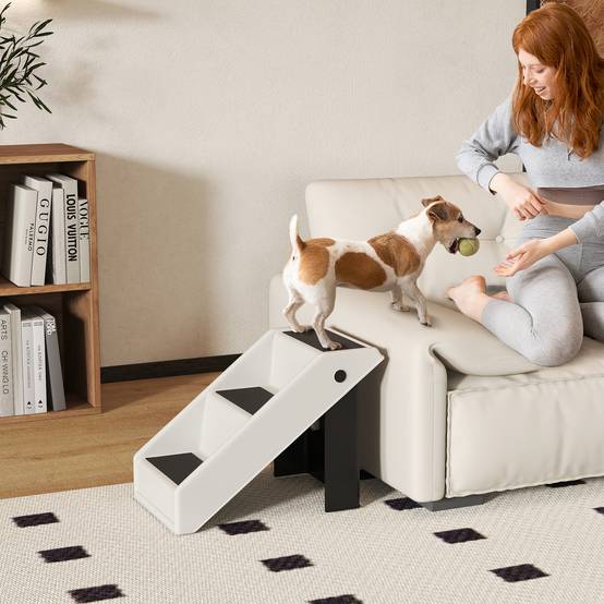 ComfortXL - Escalier pour chien et chat pliable en PP et EVA crème 53 x 30,5 x 36,5 cm pour canapé et lit antidérapant - Image 1