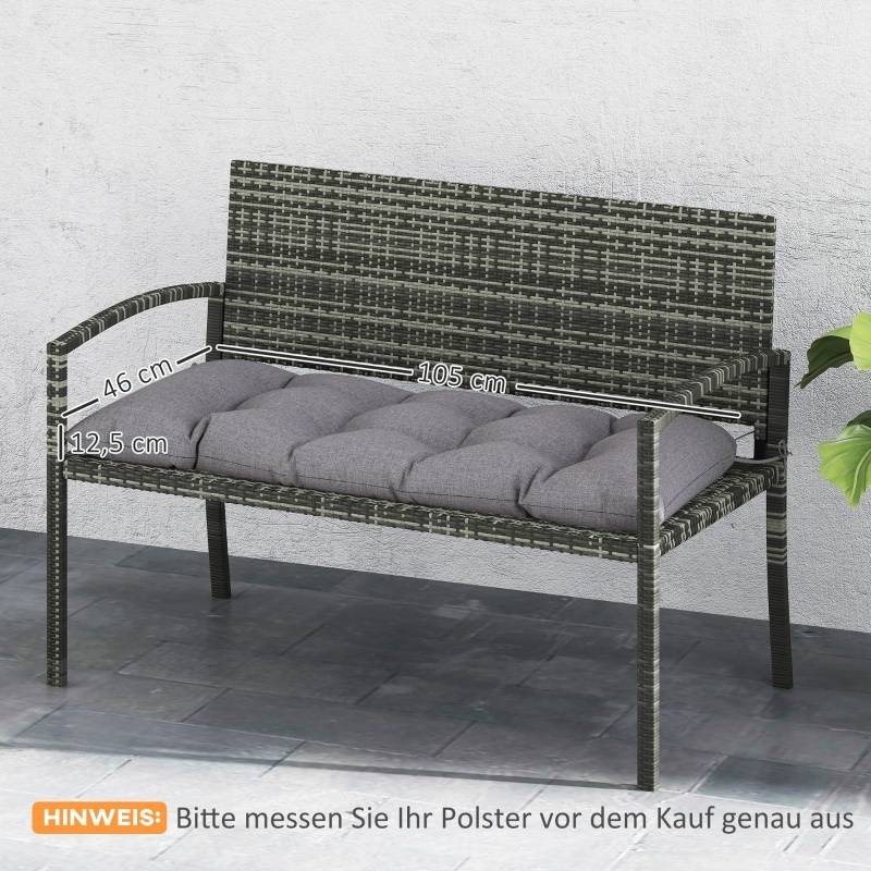 Coussin de banc 105 x 46 x 12,5 cm, polyester gris, résistant à l'eau - PANGIVO - Image 2