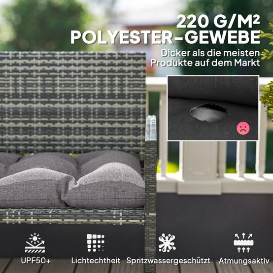 Coussin de banc 105 x 46 x 12,5 cm, polyester gris, résistant à l'eau - PANGIVO - Image 3