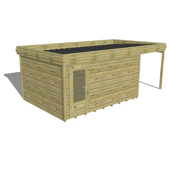 ABRI DE JARDIN bois autoclave 27mm - 6,34x3,44m / 22m2 - Bac acier - Plancher bois - Image 1