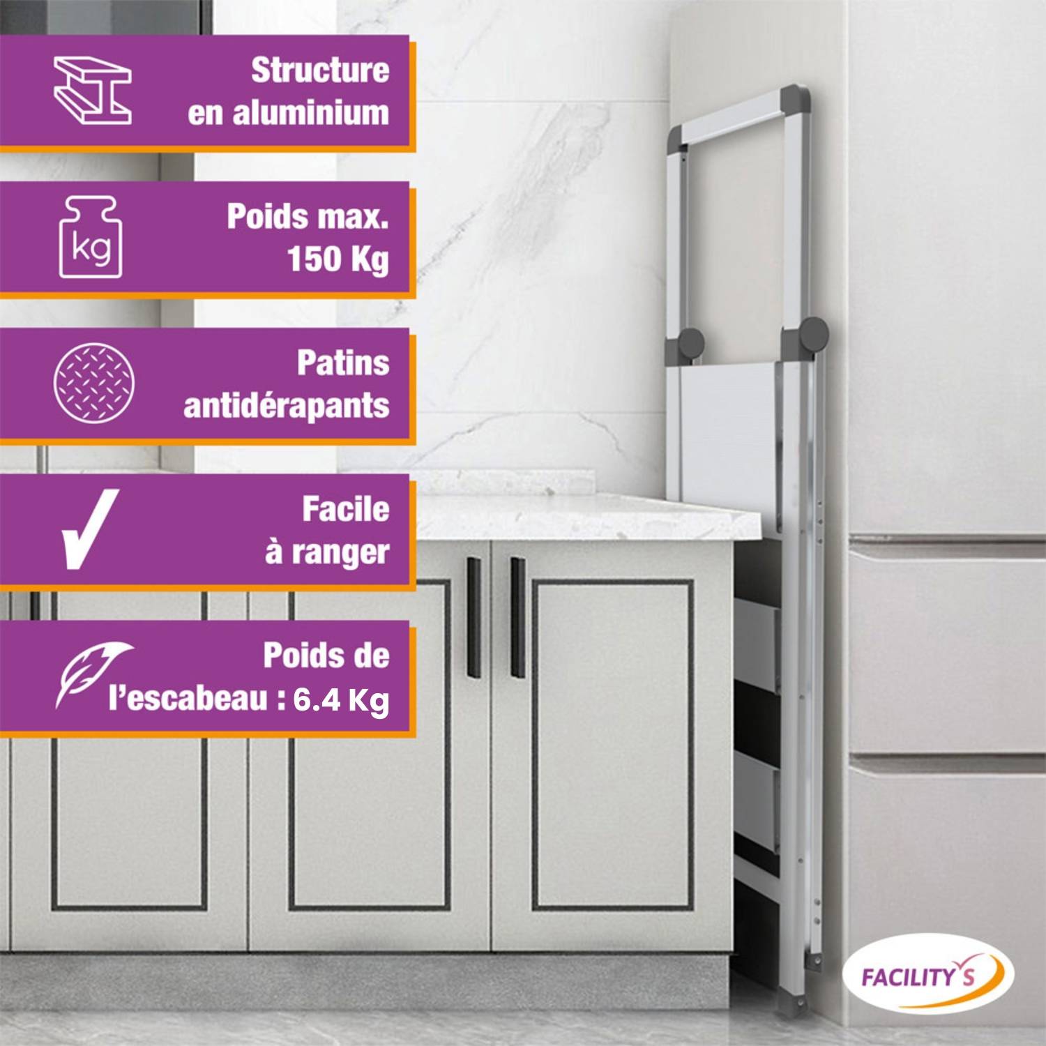 Escabeau 4 marches alu pro extra-slim - Image 2