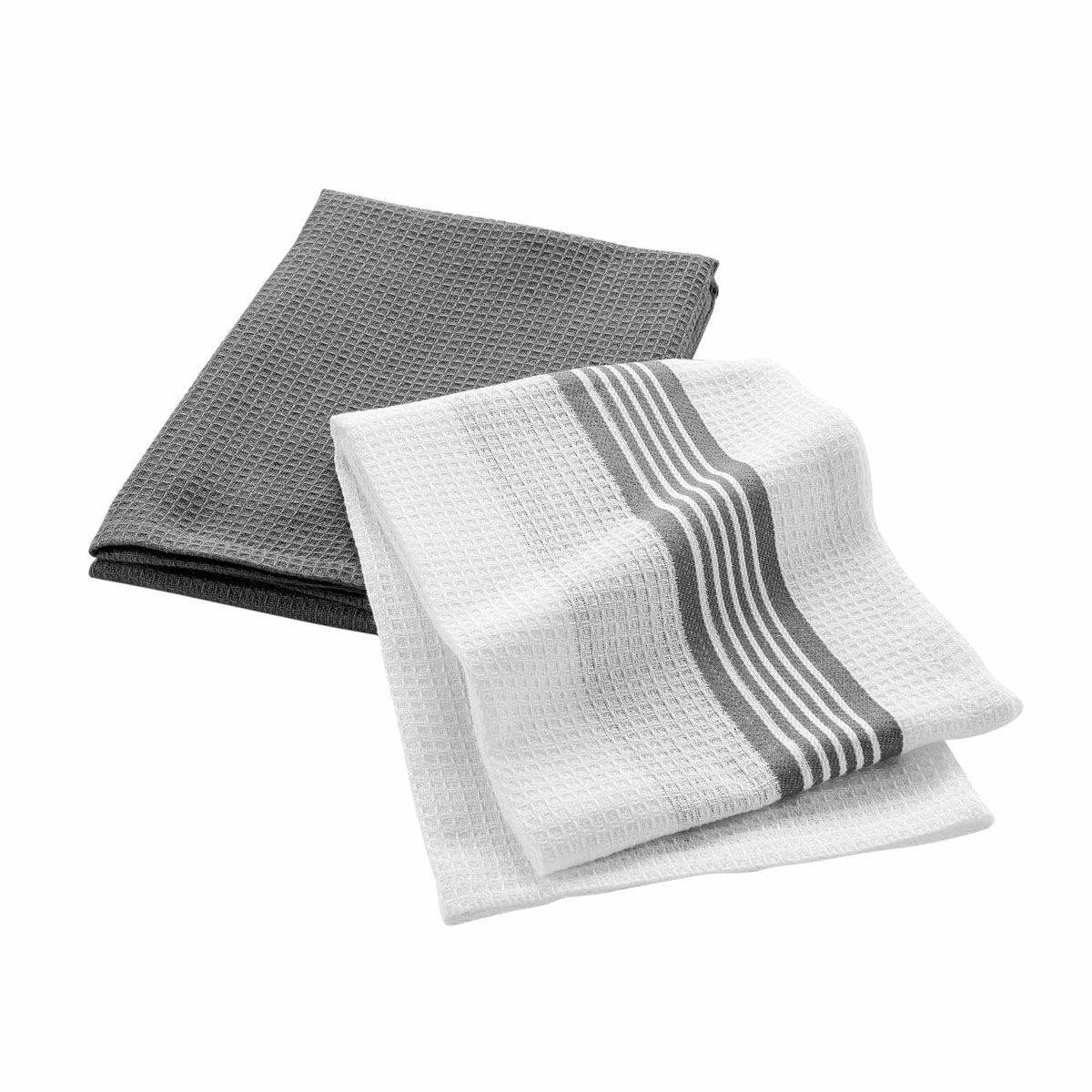 Lot de 2 Torchons Nid d'Abeille "Grand Chef" 50x70cm Blanc & Gris - Image 1