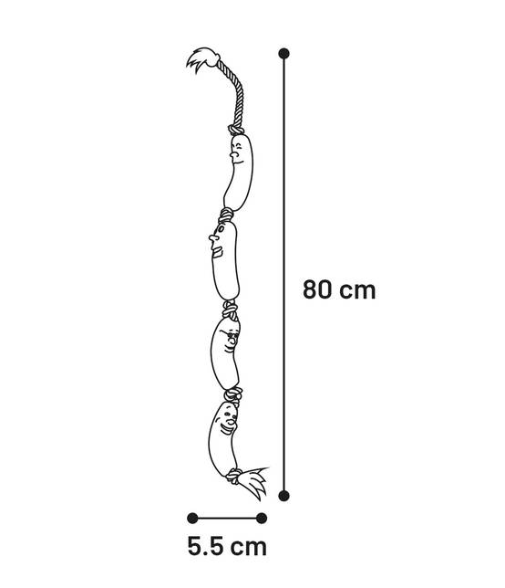 Jouet saucisse en latex sur corde avec 6 noeuds pour chien - Image 3