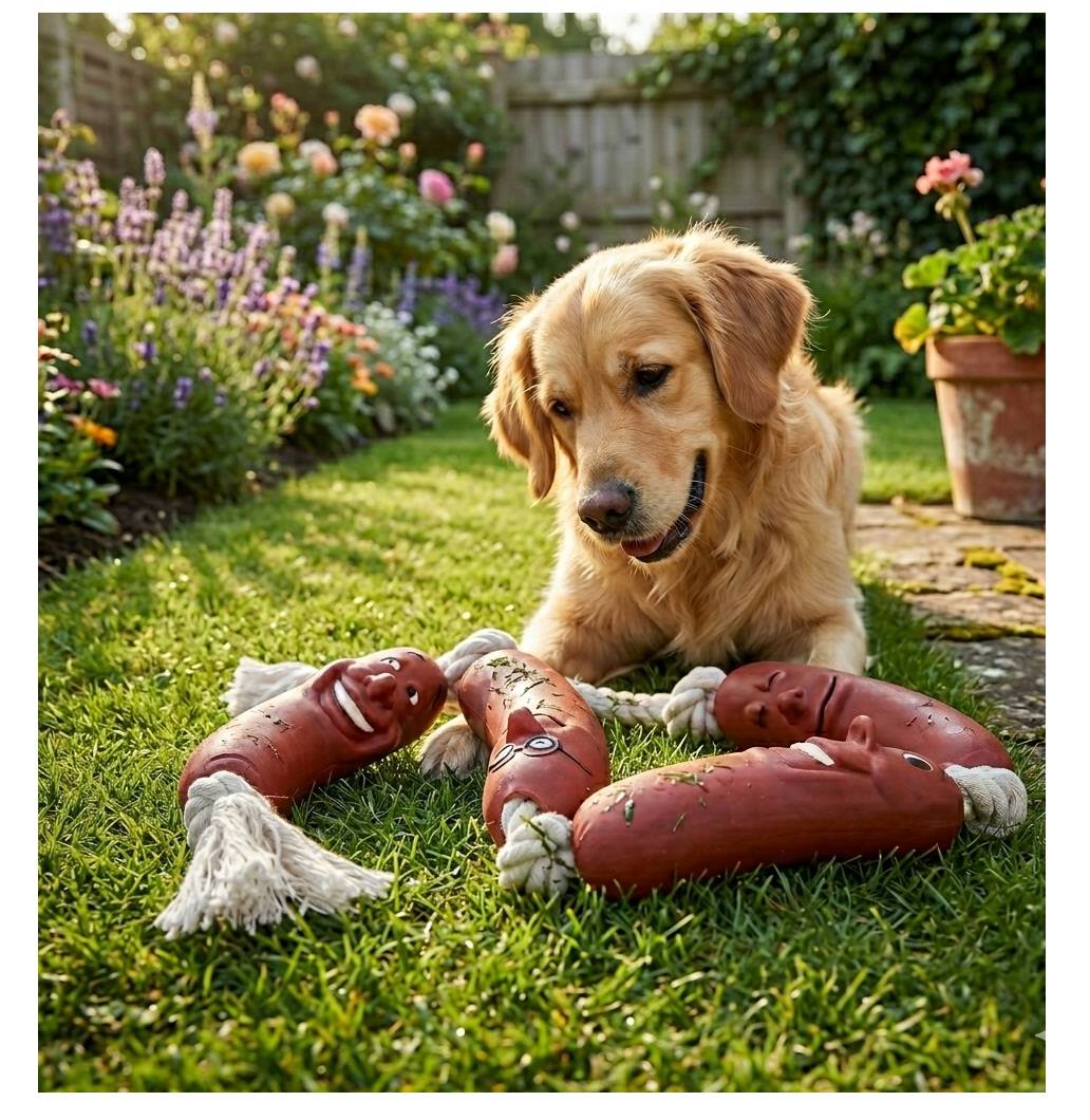 Jouet saucisse en latex sur corde avec 6 noeuds pour chien - Image 2