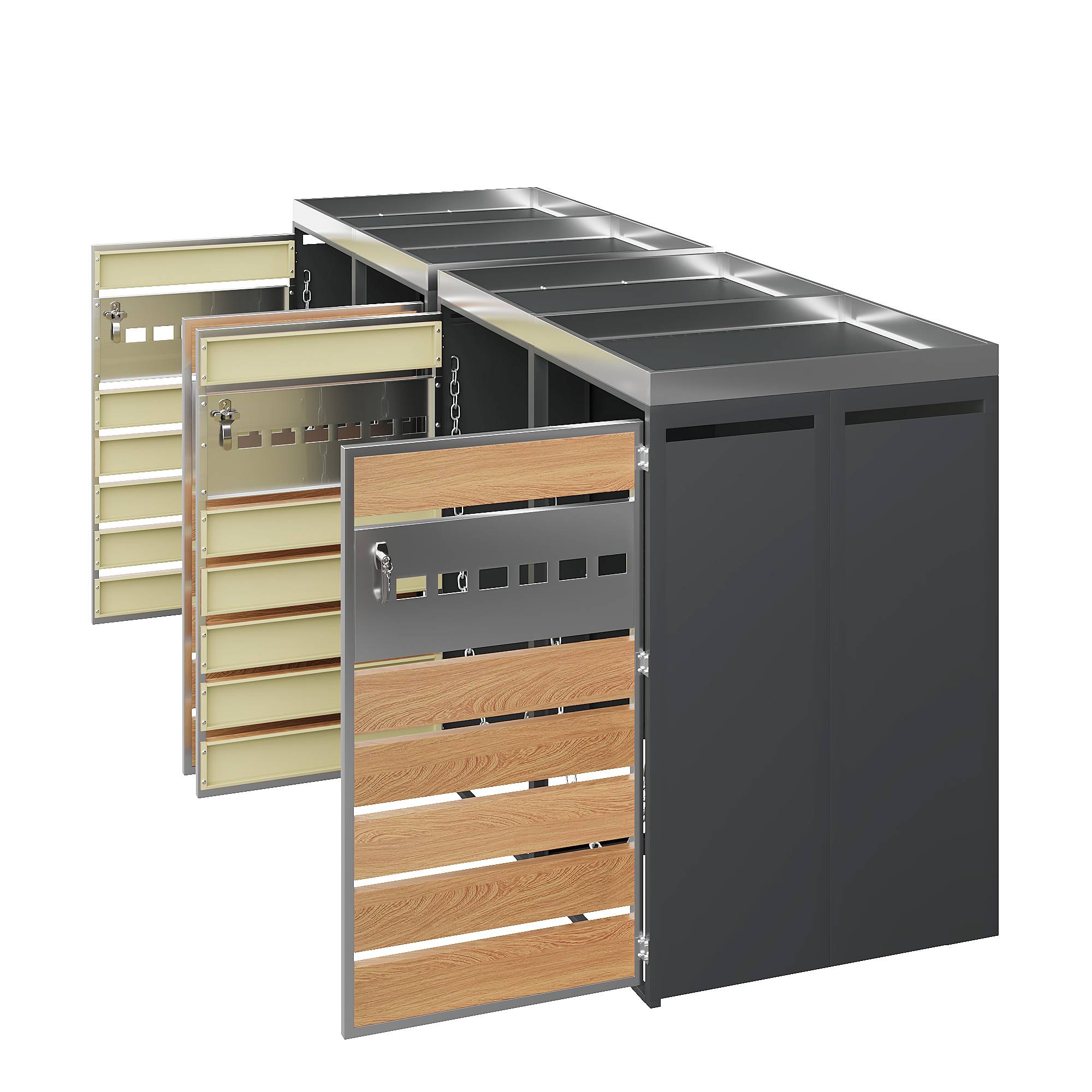 ComfortXL - Cache-poubelle quadruple acier galvanisé jardin avec jardinière intégrée gris bois - ComfortXL Outdoor Living - Image 5