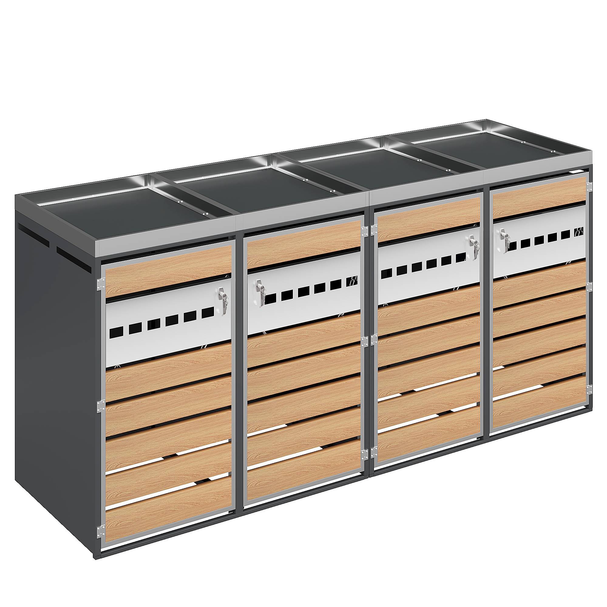ComfortXL - Cache-poubelle quadruple acier galvanisé jardin avec jardinière intégrée gris bois - ComfortXL Outdoor Living - Image 2