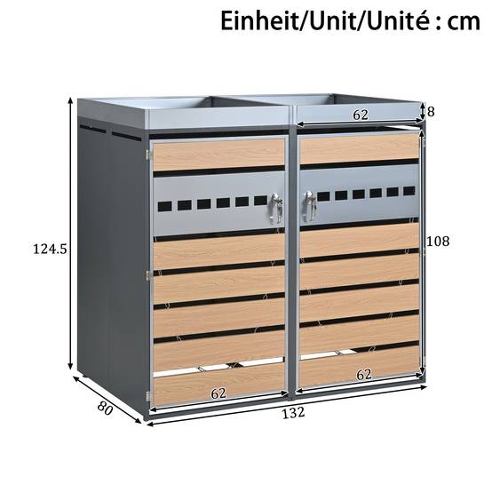 ComfortXL - Cache-poubelle quadruple acier galvanisé jardin avec jardinière intégrée gris bois - ComfortXL Outdoor Living - Image 3