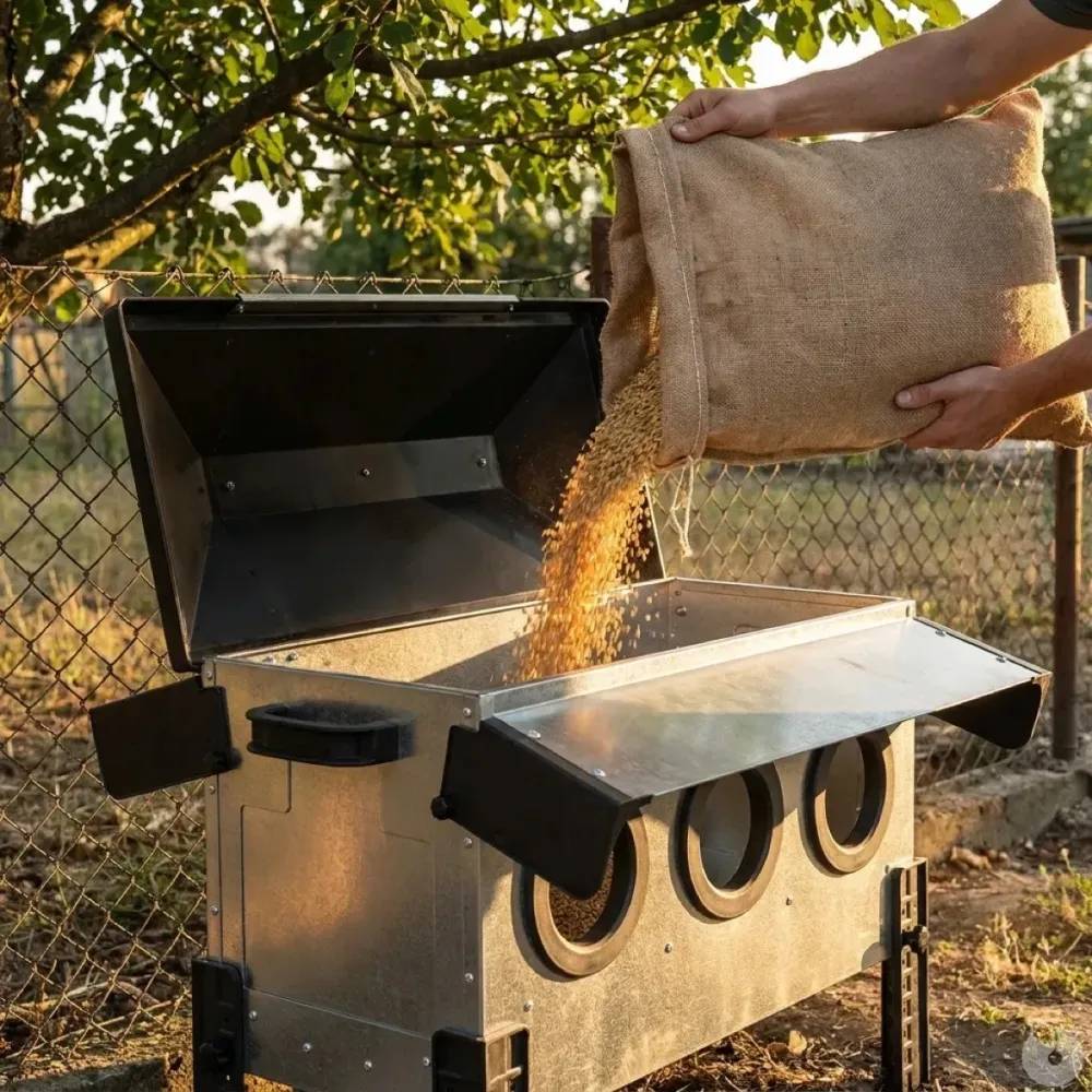 Olba - Mangeoire Robust® pour volailles - 18kg - Acier galvanisé avec couvercle anti-pluie Olba - Image 1