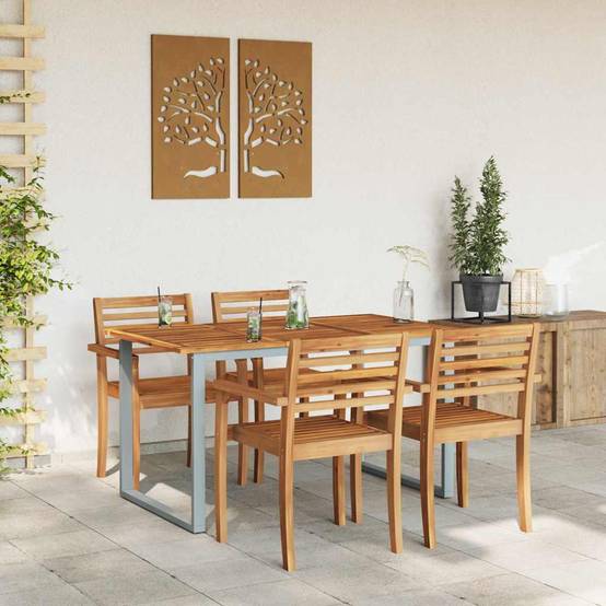 Table de jardin gris bois d'acacia massif 140 x 80 x 75 cm, Poids :17.6kg - PANGIVO - Image 4