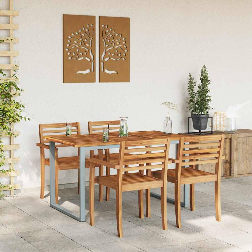 Table de jardin gris bois d'acacia massif 140 x 80 x 75 cm, Poids :17.6kg - PANGIVO - Image 4