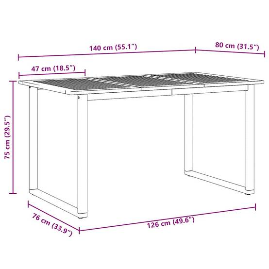 Table de jardin gris bois d'acacia massif 140 x 80 x 75 cm, Poids :17.6kg - PANGIVO - Image 8