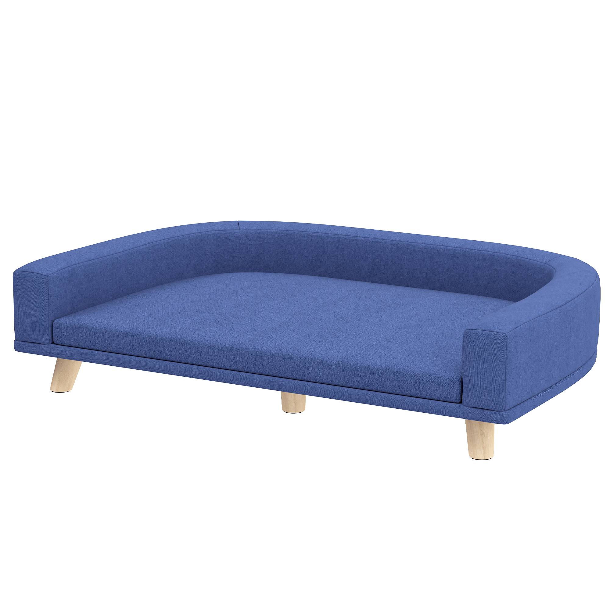 Sans Marque - Canapé pour chien grand lit surélevé pour chien coussin lavable cadre en bois tissu polyester 98 x 67 x 25 cm bleu - Image 2