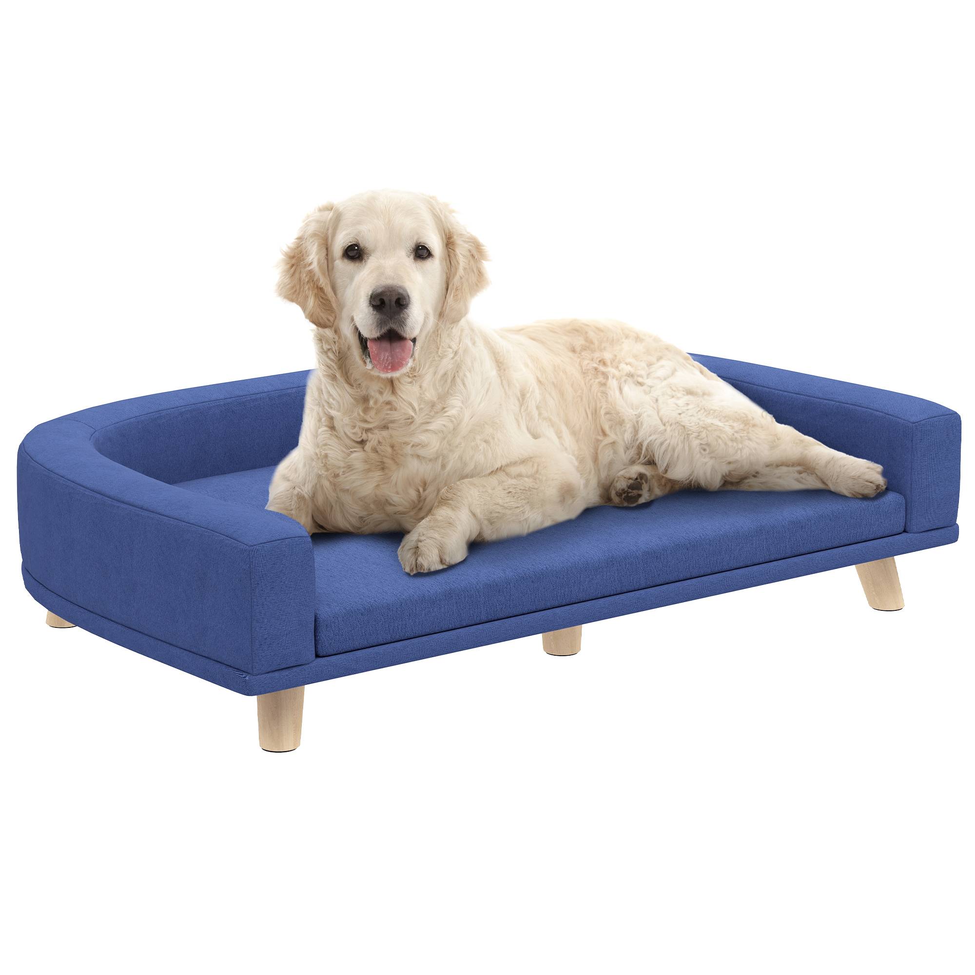 Sans Marque - Canapé pour chien grand lit surélevé pour chien coussin lavable cadre en bois tissu polyester 98 x 67 x 25 cm bleu - Image 1
