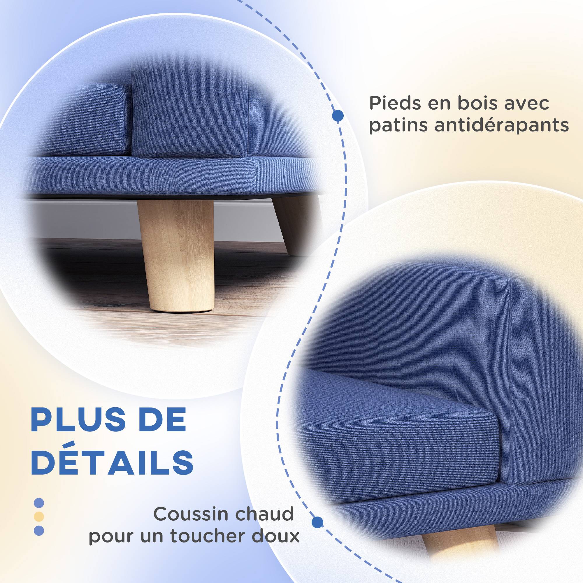 Sans Marque - Canapé pour chien grand lit surélevé pour chien coussin lavable cadre en bois tissu polyester 98 x 67 x 25 cm bleu - Image 8
