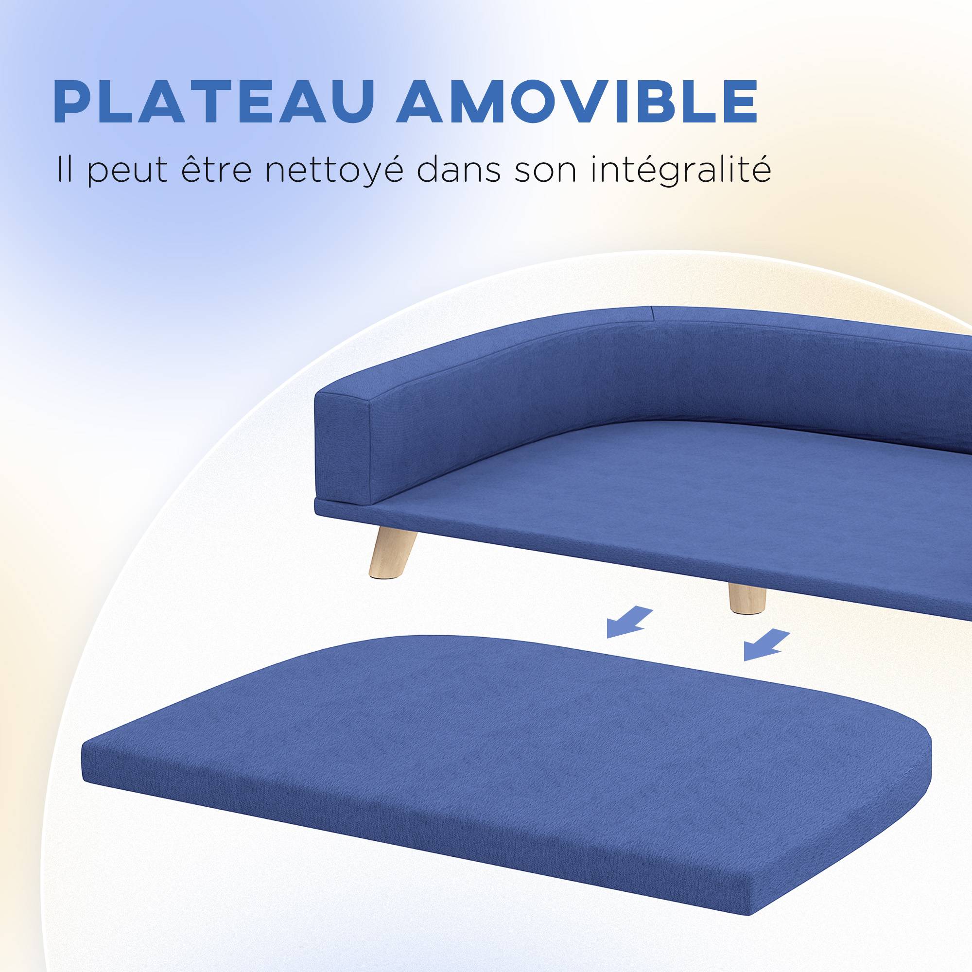 Sans Marque - Canapé pour chien grand lit surélevé pour chien coussin lavable cadre en bois tissu polyester 98 x 67 x 25 cm bleu - Image 7