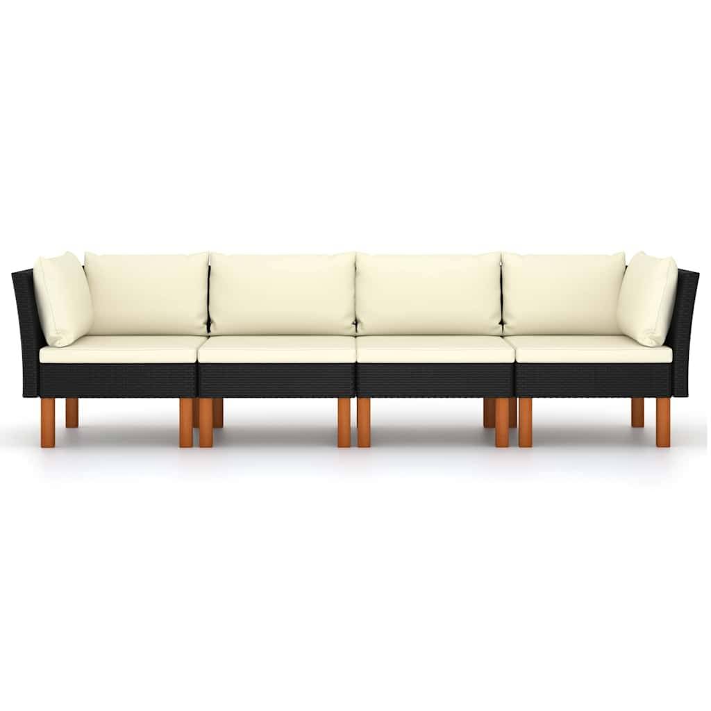 Vidaxl - Canapé de jardin à 4 places avec coussins-Salon de jardin Noir Résine tressée - Image 3