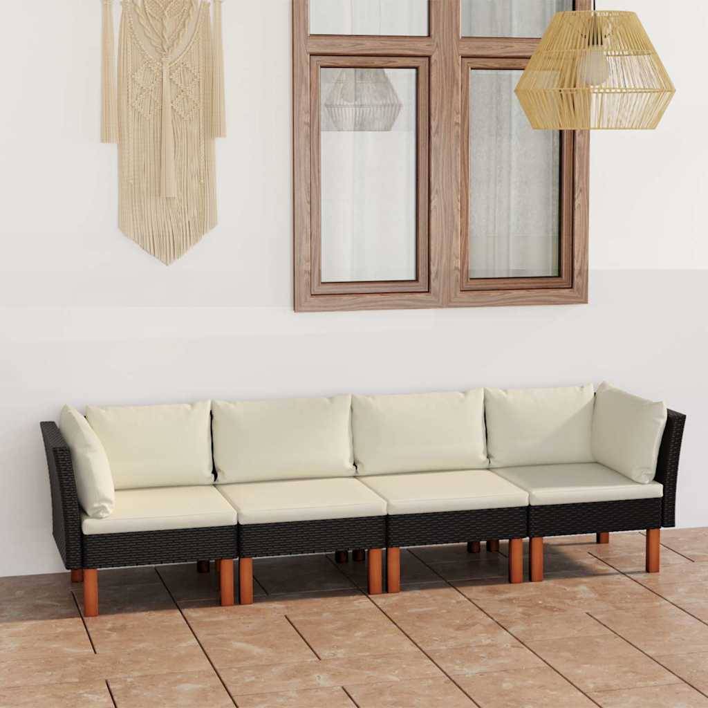 Vidaxl - Canapé de jardin à 4 places avec coussins-Salon de jardin Noir Résine tressée - Image 1