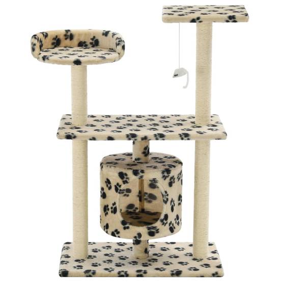 Arbre à chat bois et peluche beige 70 x 45 x 95 cm - PANGIVO - Image 3
