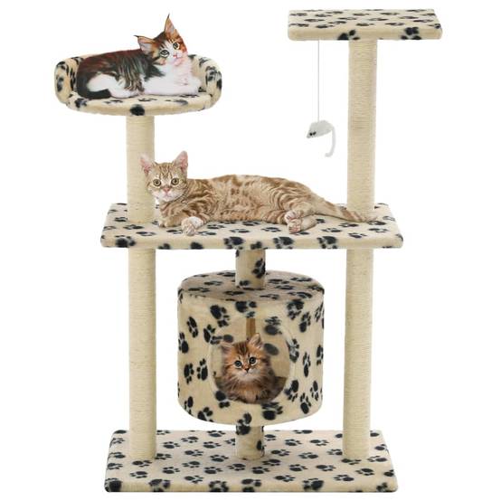 Arbre à chat bois et peluche beige 70 x 45 x 95 cm - PANGIVO - Image 1