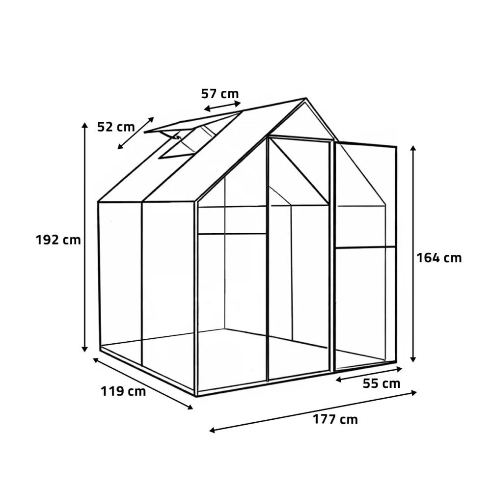 Serre de jardin en aluminium et polycarbonate 2,11 m² - 119x177x192cm - - Image 9