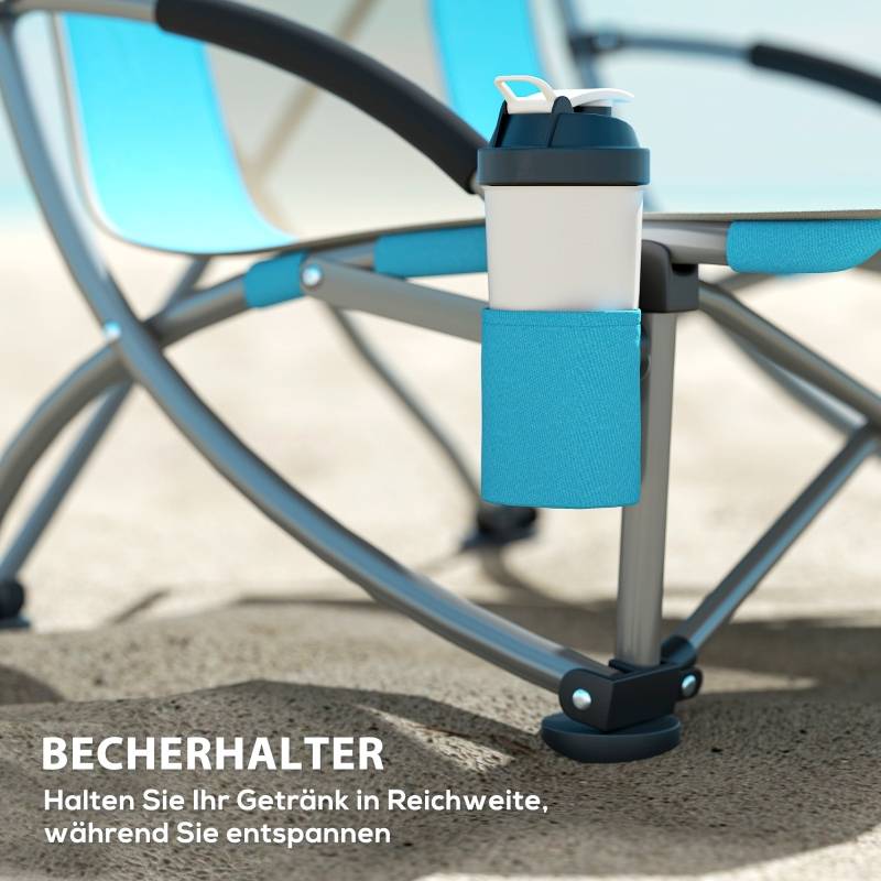 Lot de 2 Chaises Camping Pliantes Métal Plage Pêche avec Porte-gobelet Bleu 70x58x79cm - ComfortXL Outdoor Living - Image 6