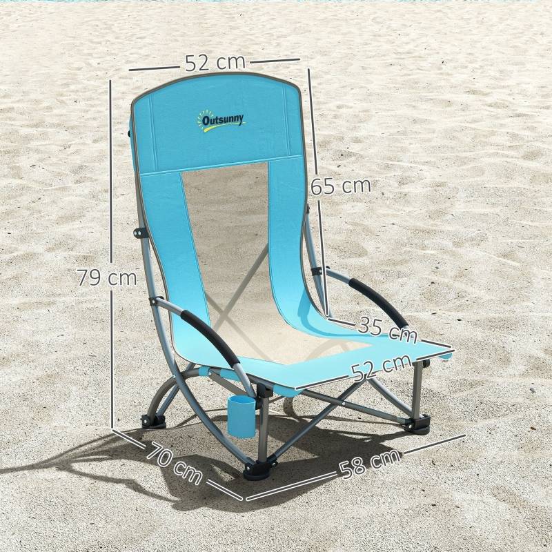 Lot de 2 Chaises Camping Pliantes Métal Plage Pêche avec Porte-gobelet Bleu 70x58x79cm - ComfortXL Outdoor Living - Image 3