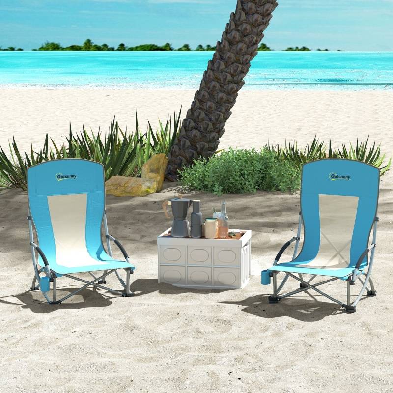 Lot de 2 Chaises Camping Pliantes Métal Plage Pêche avec Porte-gobelet Bleu 70x58x79cm - ComfortXL Outdoor Living - Image 1