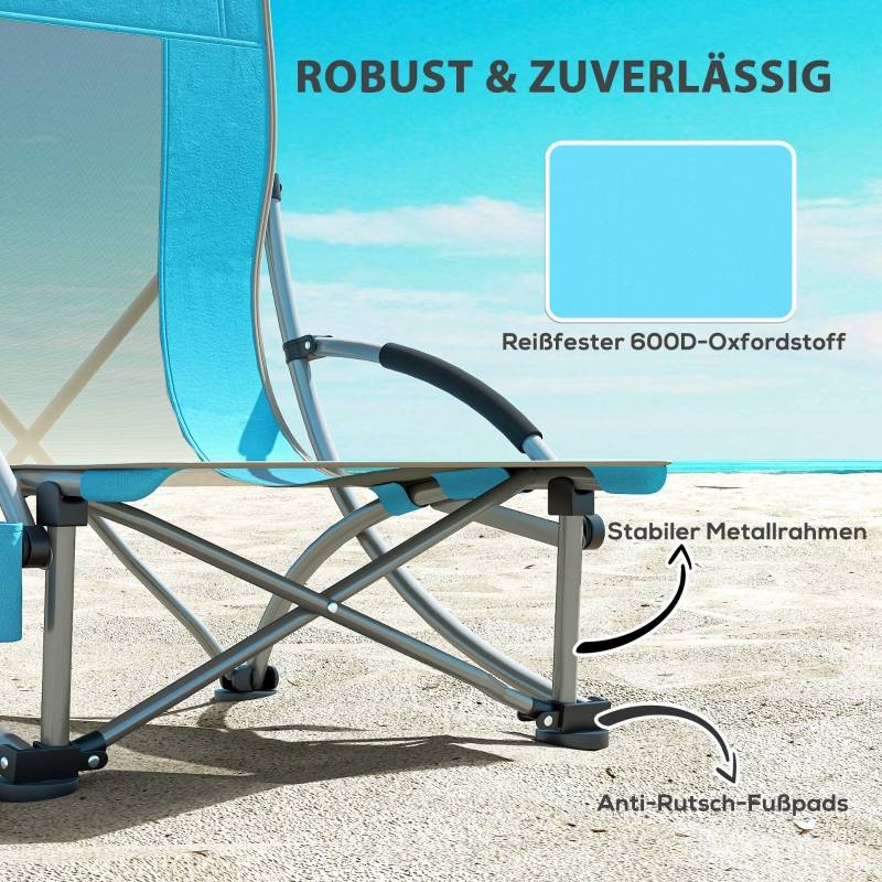 Lot de 2 Chaises Camping Pliantes Métal Plage Pêche avec Porte-gobelet Bleu 70x58x79cm - ComfortXL Outdoor Living - Image 7