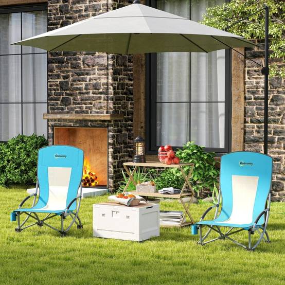 Lot de 2 Chaises Camping Pliantes Métal Plage Pêche avec Porte-gobelet Bleu 70x58x79cm - ComfortXL Outdoor Living - Image 8