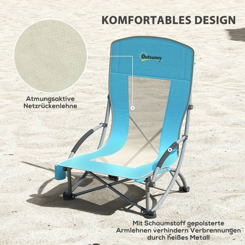 Lot de 2 Chaises Camping Pliantes Métal Plage Pêche avec Porte-gobelet Bleu 70x58x79cm - ComfortXL Outdoor Living - Image 5